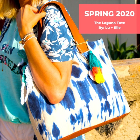 NWT Lu & Elle Blue, brown & Cream Laguna Tote - Picture 1 of 12